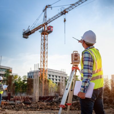 Surveyor,Equipment.,Surveyor’s,Telescope,At,Construction,Site,Or,Surveying,For